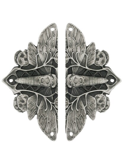 Cicada Hinge Plates - 1 1/4 inch x 2 5/8 inch in Antique Pewter.